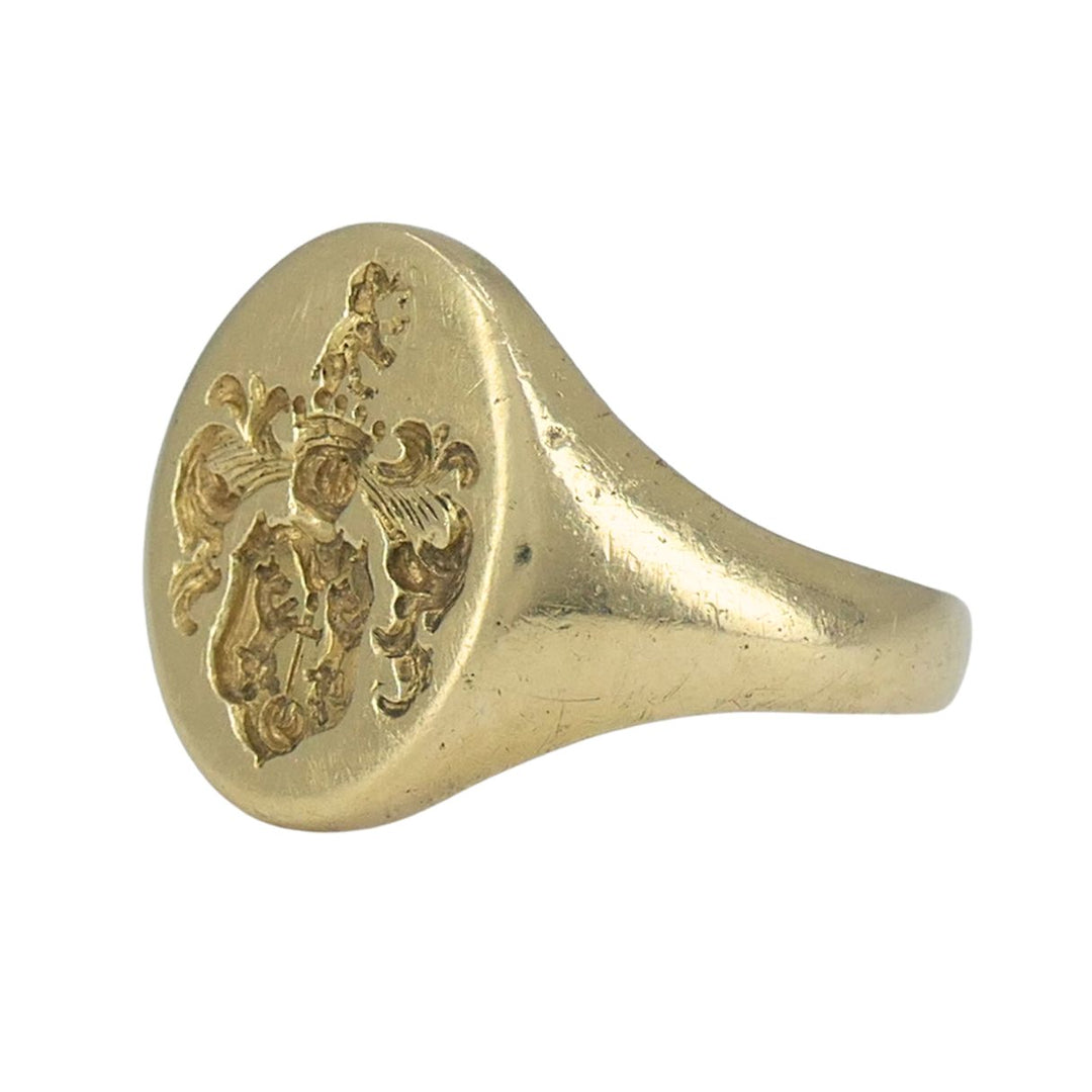 Rebus 14k Yellow Gold Heraldic Coat of Arms Signet Ring, London