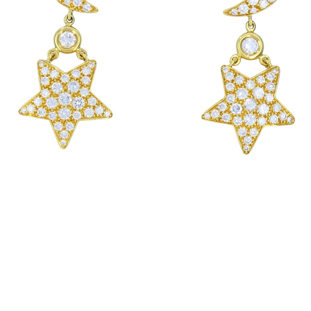 Mouawad 18k Gold Diamond Moon Star Celestial Drop Earrings