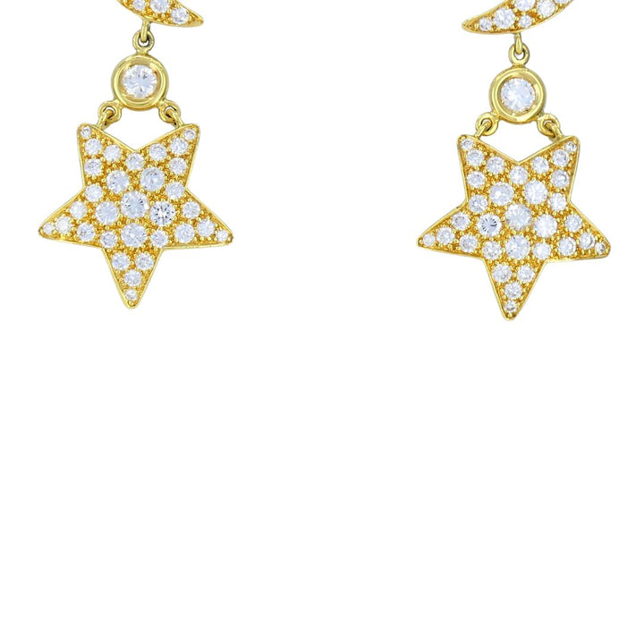 Mouawad 18k Gold Diamond Moon Star Celestial Drop Earrings