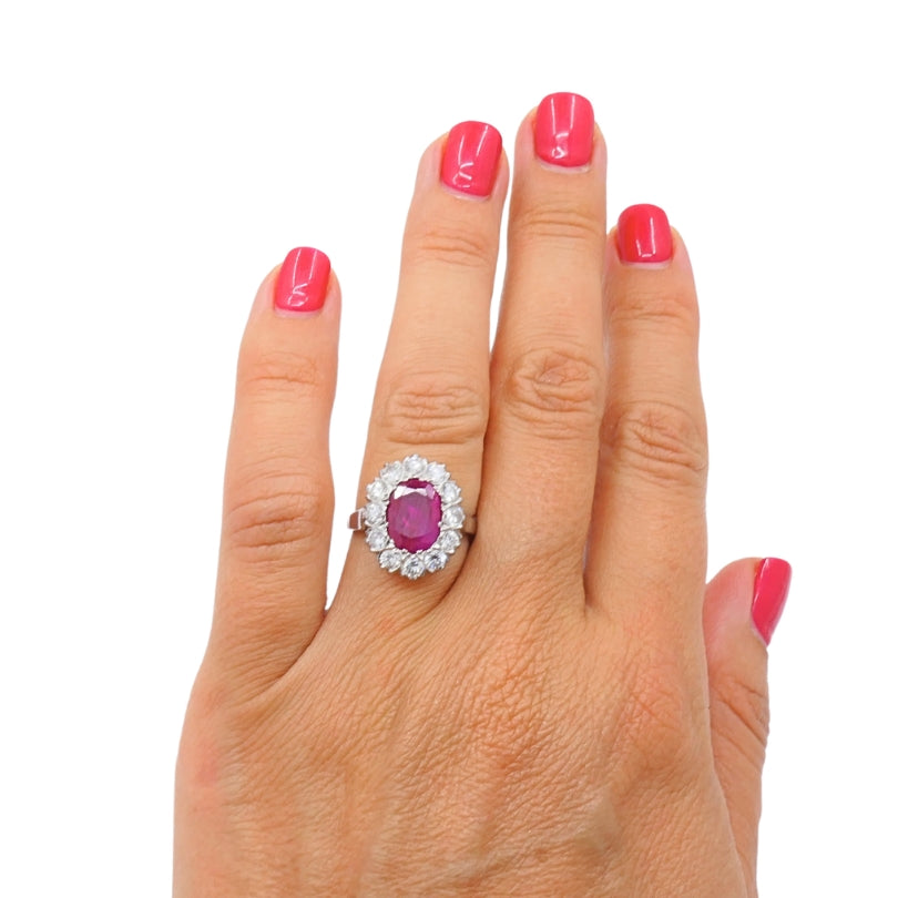Vintage Ruby Diamond Cluster Ring 14k Gold