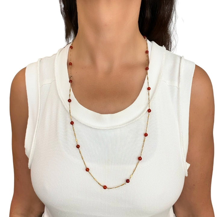 Vintage 14k Gold Carnelian Bead Necklace