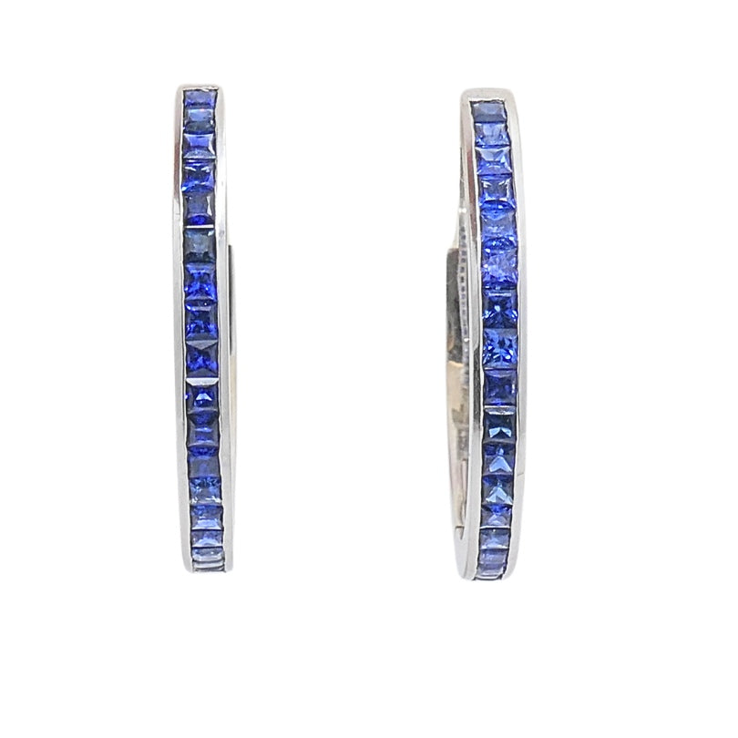 White Gold Sapphire Hoop Earrings