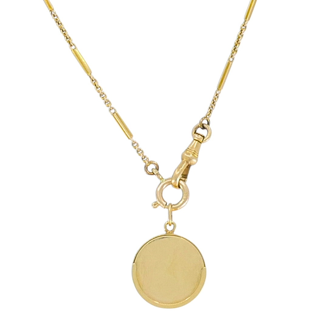 14k Gold Coin Holder Pendant 14k Bar Link Chain Necklace