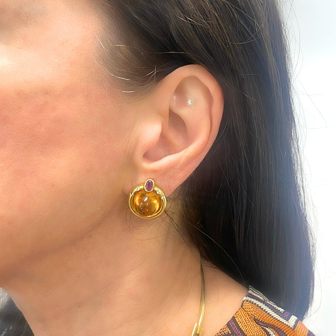 Renato Cipullo 18k Yellow Gold Citrine Diamond Accents Clip-On Earrings