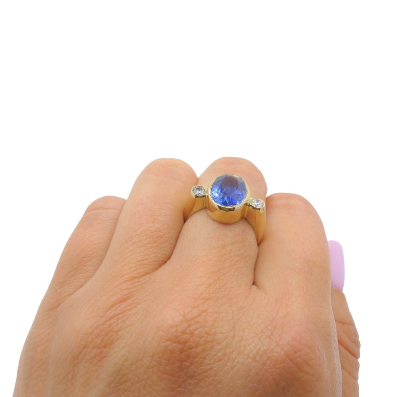 Vintage Sapphire Ring Diamond 14k Gold