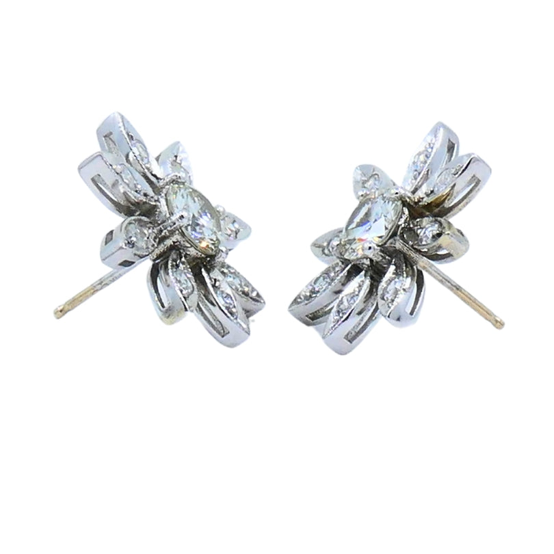 Diamond Floral Stud Earrings 14k Gold