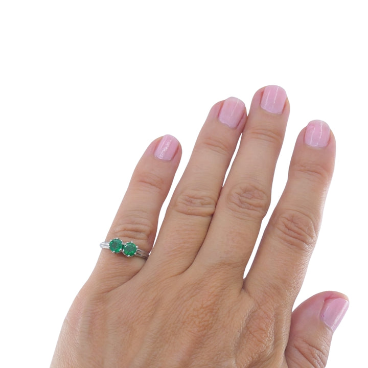 Vintage Platinum Toi et Moi Emerald Ring