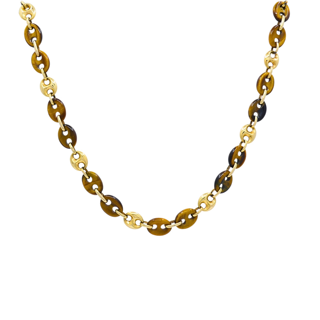 Vintage 14k Gold Tiger's Eye Mariner Link Necklace