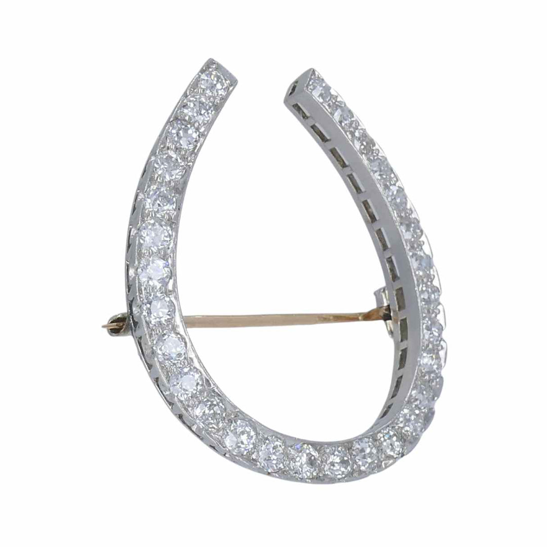 Antique Edwardian Platinum Horseshoe Brooch with Diamonds by Gattle
