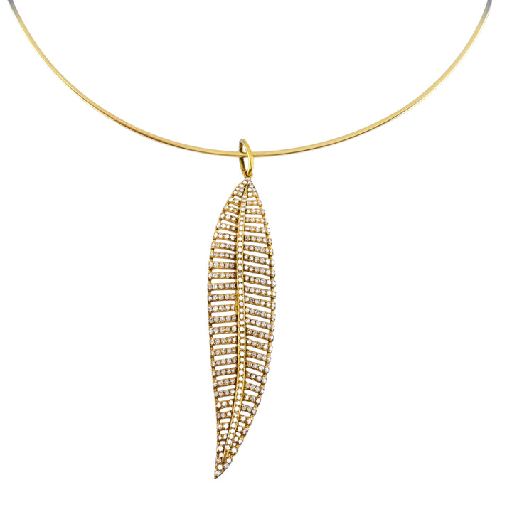 14k Gold Diamond Leaf Pendant 14k Gold Collar Necklace