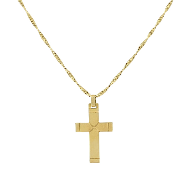 Vintage 14k Gold Cross Pendant Necklace Twisted Chain