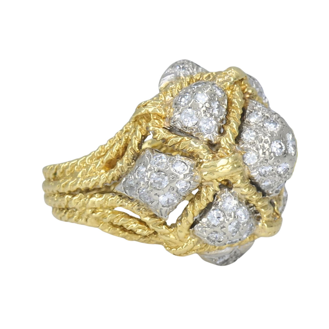 Vintage 18k Yellow Gold and 14k White Gold Diamond Dome Cocktail Ring