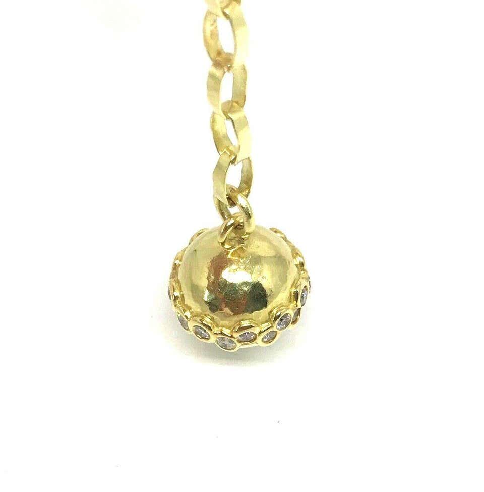 Artisan Yellow Gold Diamond Ball Pendant Lariat Necklace