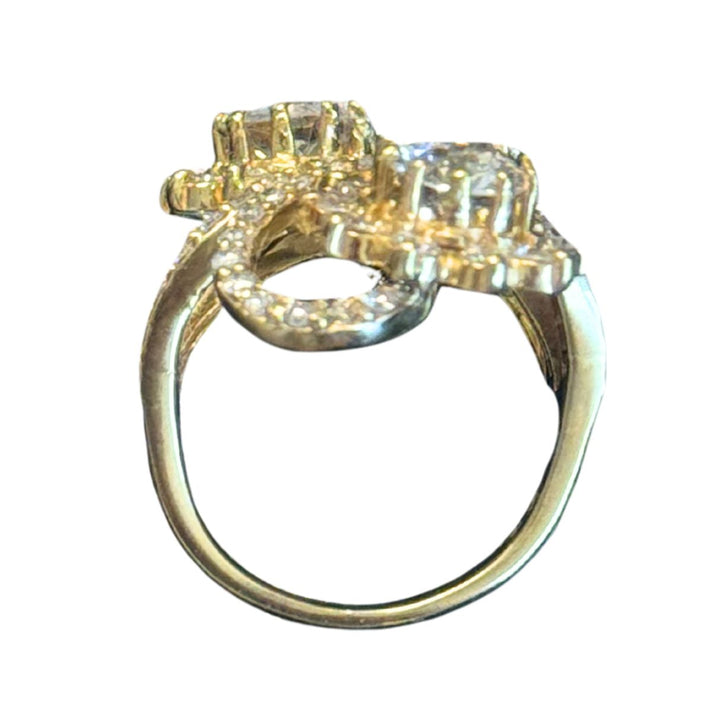 Vintage 18k Yellow Gold Diamond Floral Bypass Cocktail Ring
