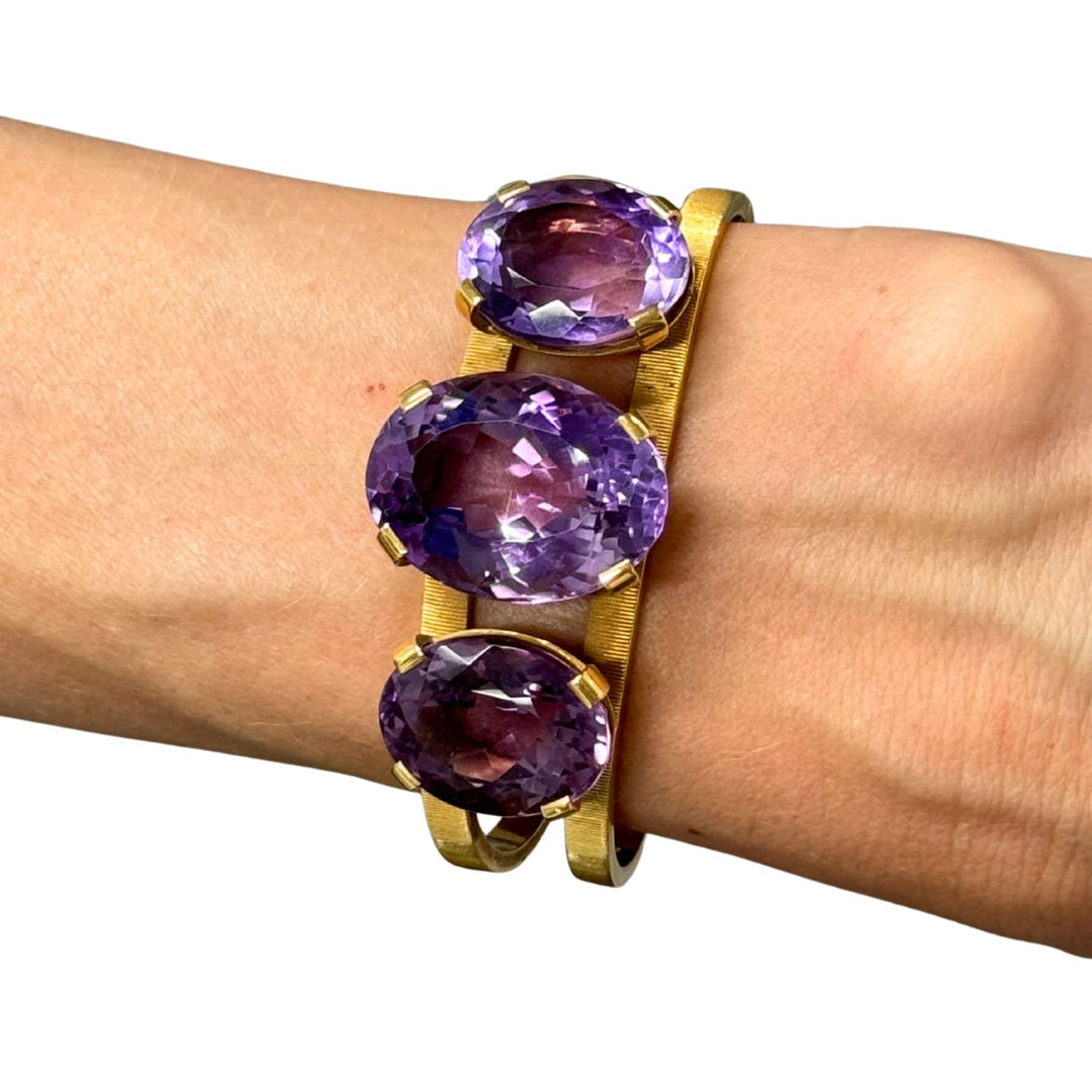 Vintage Hermès 18k Gold Amethyst Clamper Bracelet