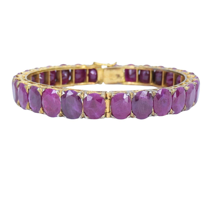 Vintage 18k Gold Ruby Hinged Bangle Bracelet Mid 20th century