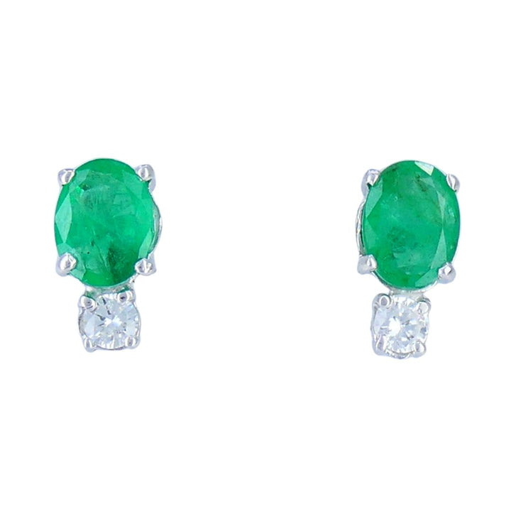 Vintage 18k White Gold Emerald Diamond Stud Earrings