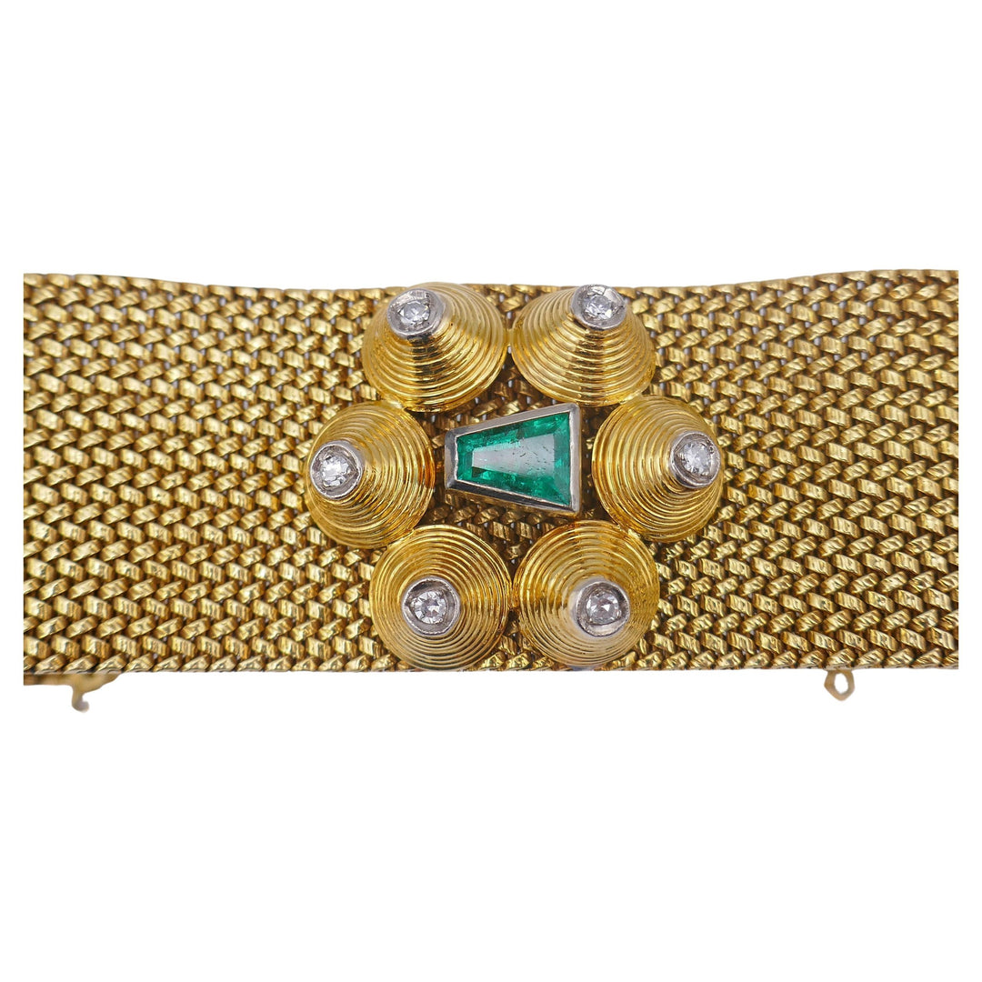 Antique Gold Emerald Mesh Bracelet