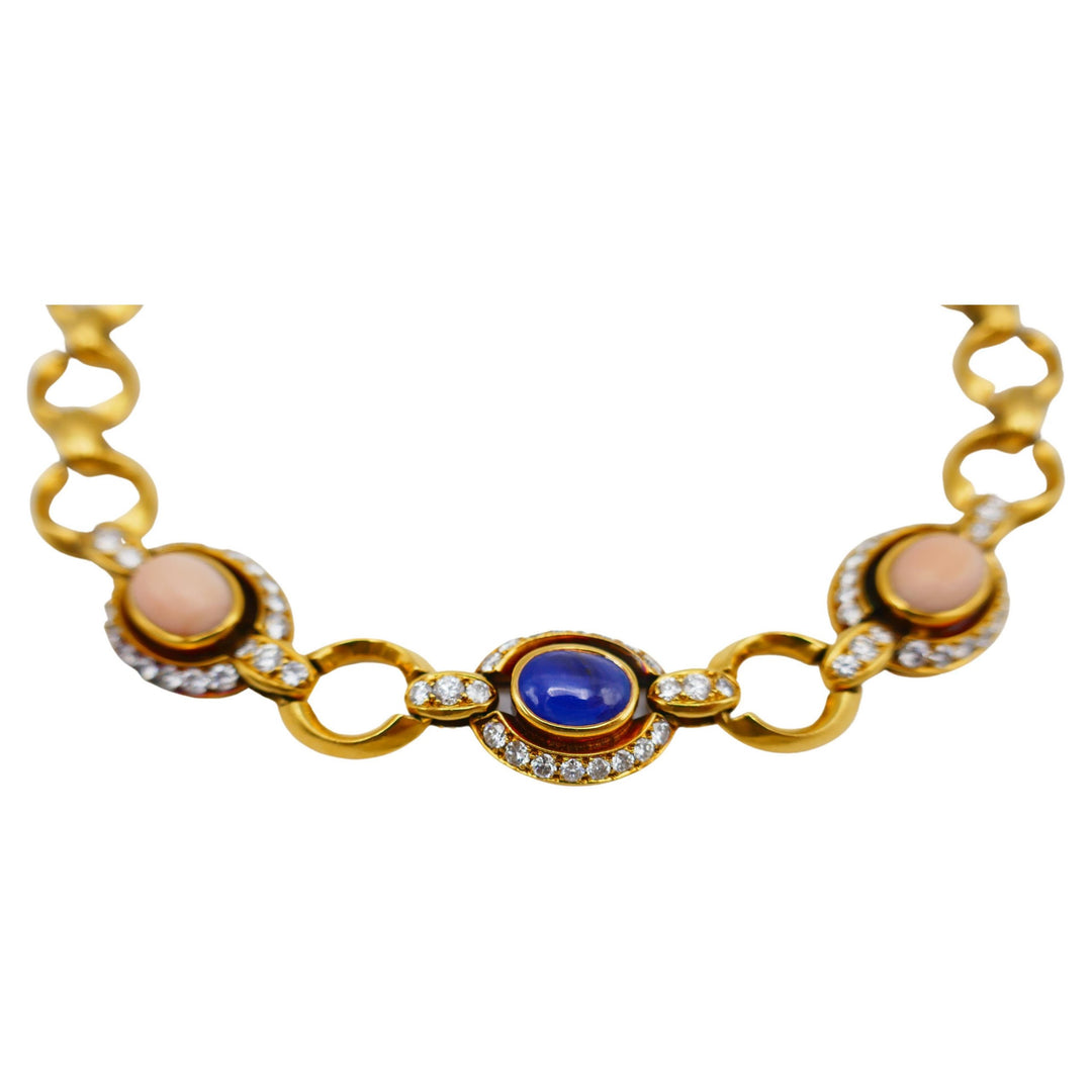 1960s Bulgari Bvlgari Coral Sapphire Diamond Gold Necklace