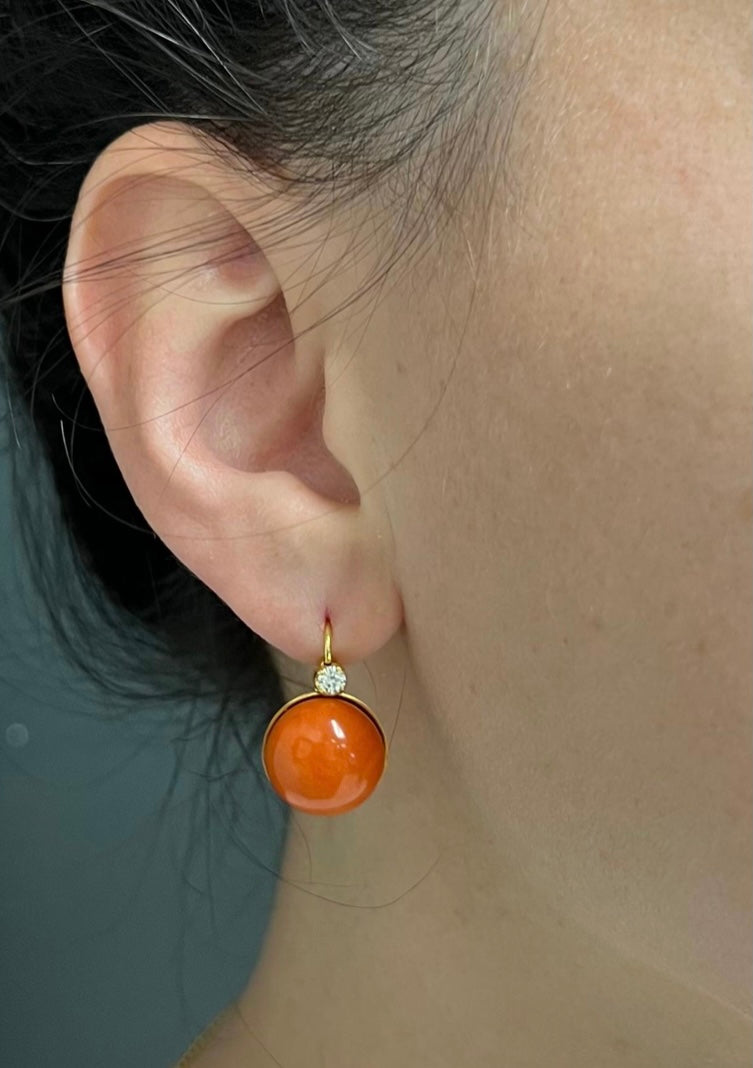 Victorian Yellow Gold Coral and Diamond Earrings