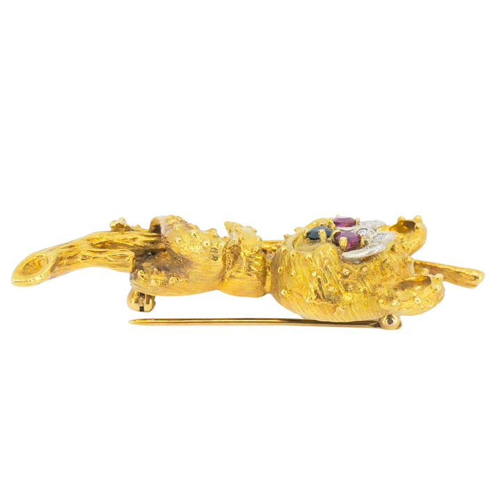 Vintage 18K Gold Brooch Koala Bear on Branch Brooch Ruby Sapphire Diamond