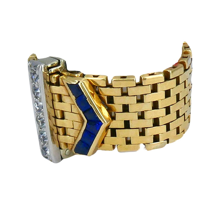 Vintage 14k Gold Platinum Diamond Sapphire Buckle Ring