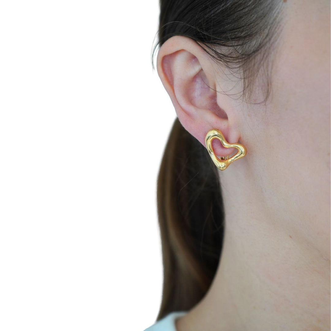 Tiffany & Co. Elsa Peretti Open Heart 18k Yellow Gold Clip Earrings