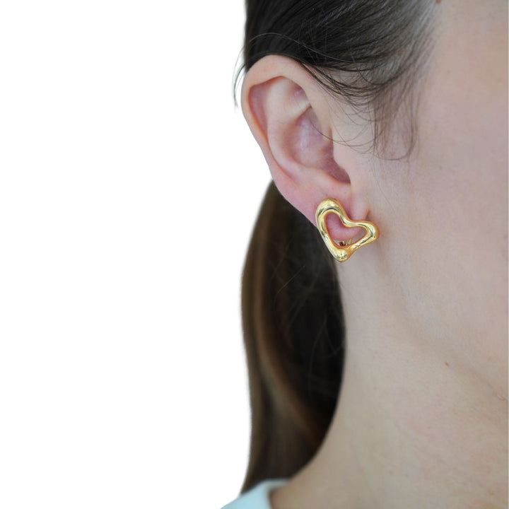 Tiffany & Co. Elsa Peretti Open Heart 18k Yellow Gold Clip Earrings