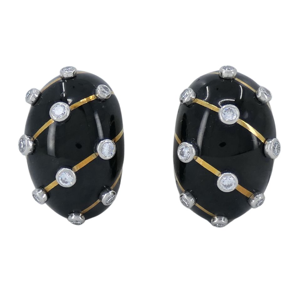 Jean Schlumberger Tiffany & Co. 18k Gold Platinum Enamel Diamond Banana Earrings