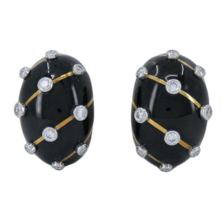 Jean Schlumberger Tiffany & Co. 18k Gold Platinum Enamel Diamond Banana Earrings