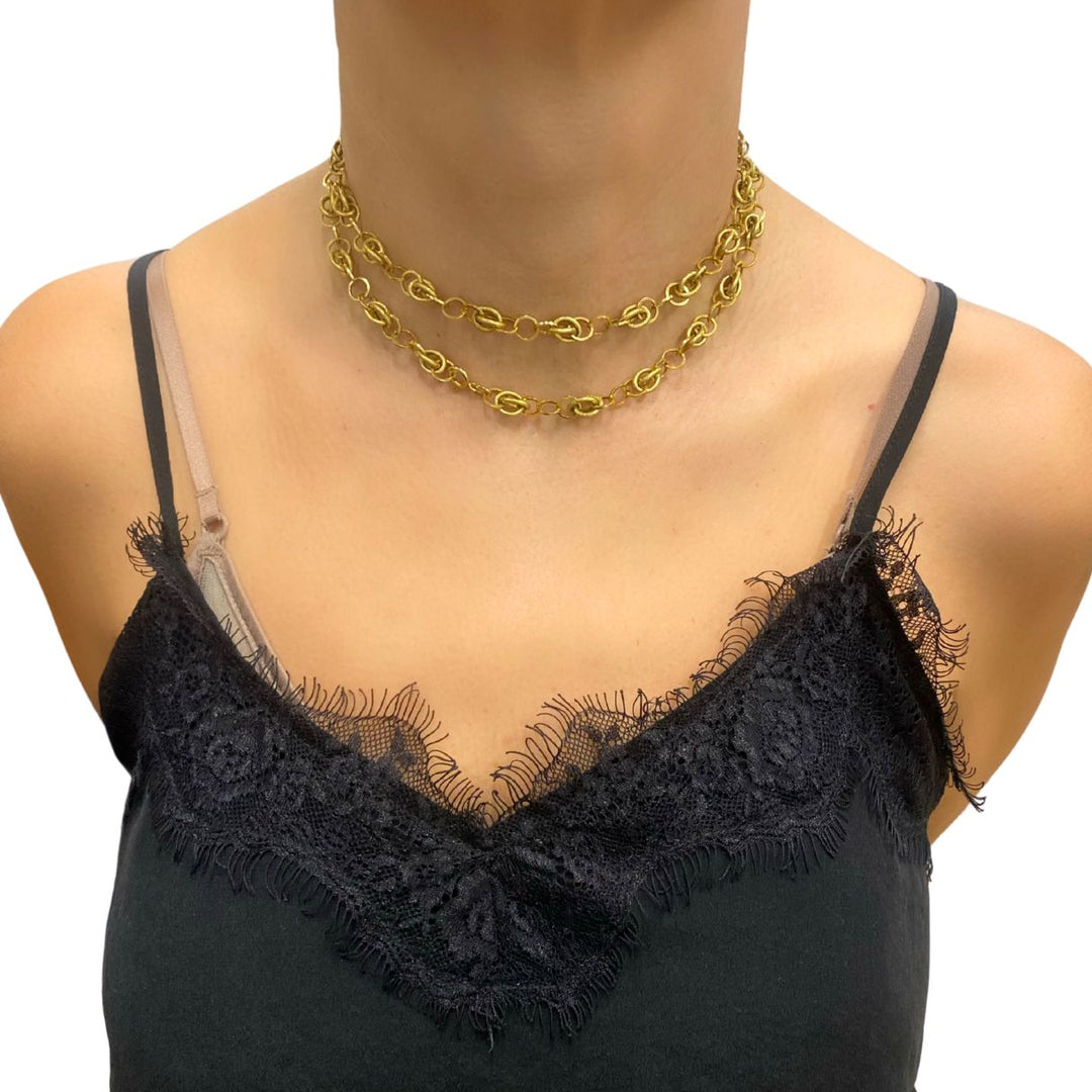 Vintage Italian 14k Textured Link Long Chain Necklace