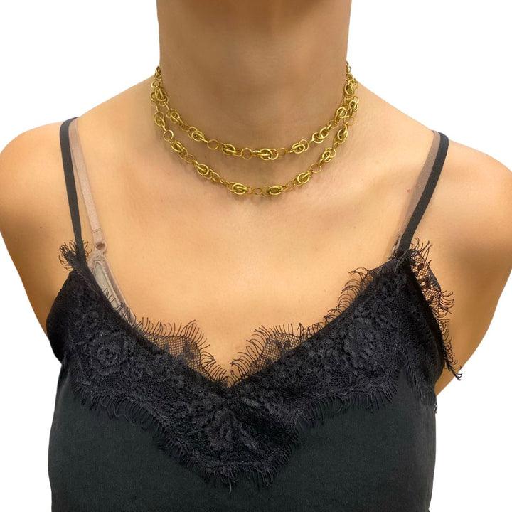 Vintage Italian 14k Textured Link Long Chain Necklace