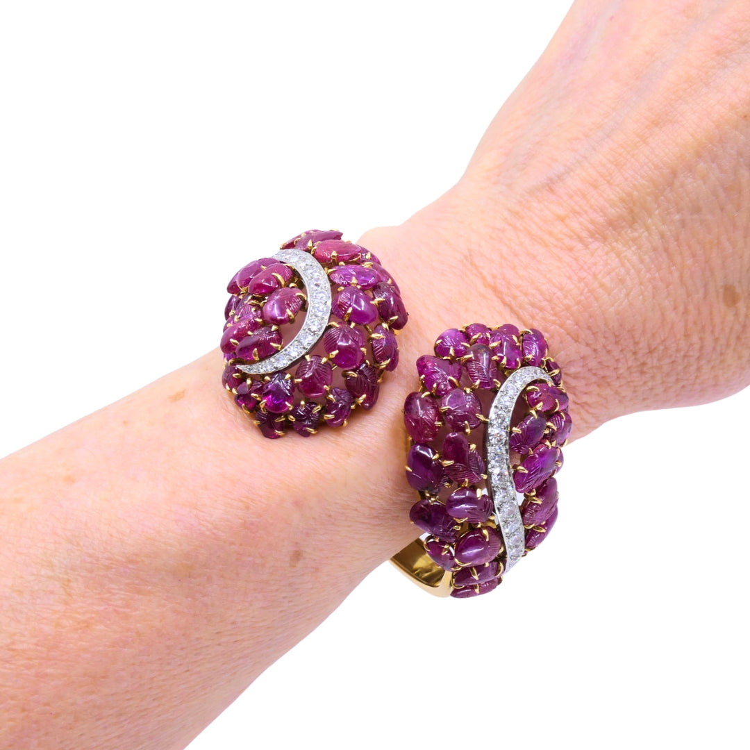 Boucheron Ruby Bracelet Diamond Gold Platinum Burmese Ruby GIA, French