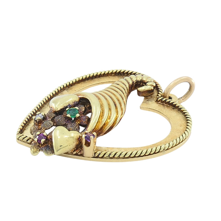 Vintage 14k Gold Heart Pendant Gemstone Cornucopia Design