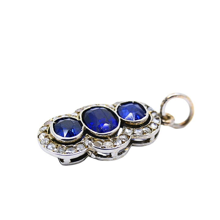 Antique 14k Gold Platinum-Topped Sapphire Diamond Charm Pendant