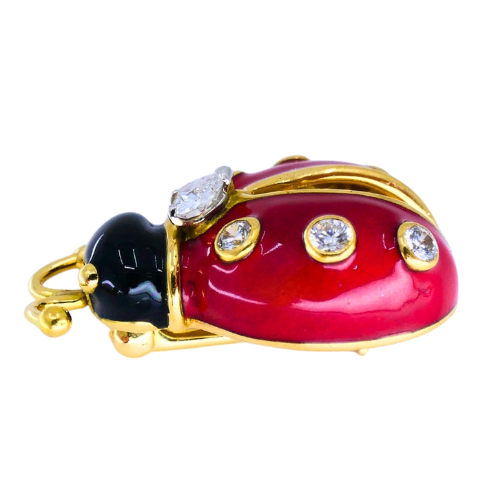 Vintage 1950s Oscar Heyman Ladybug Pin 18k gold Diamond Enamel