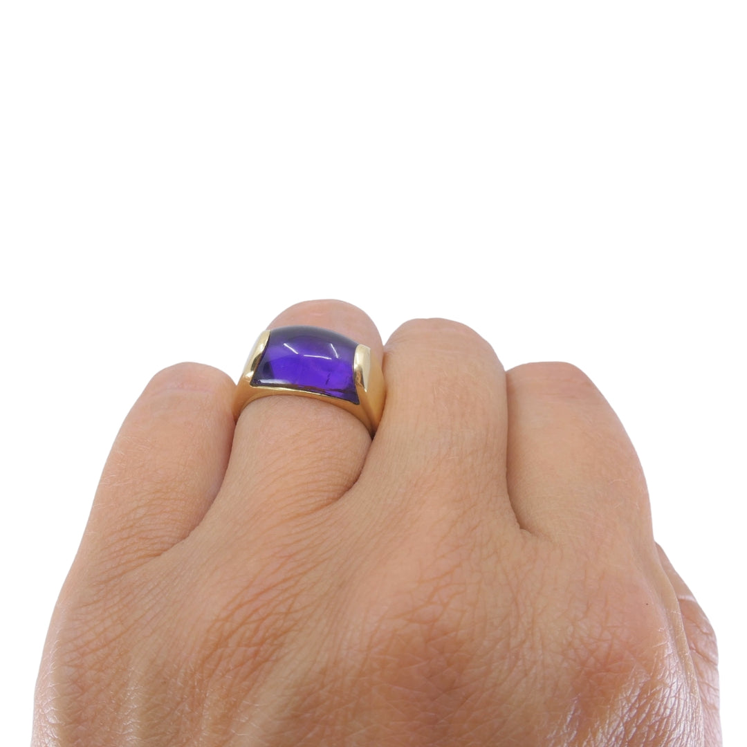 Vintage Bvlgari Tronchetto 18k Gold Amethyst Ring, Size 6.5