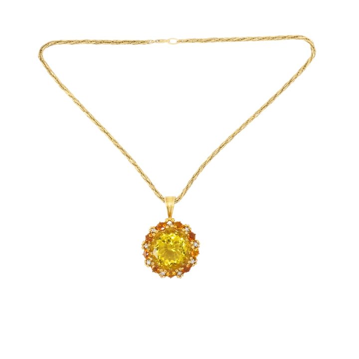 Vintage Necklace 14k Gold Citrine Diamond Pendant Twisted Rope Chain