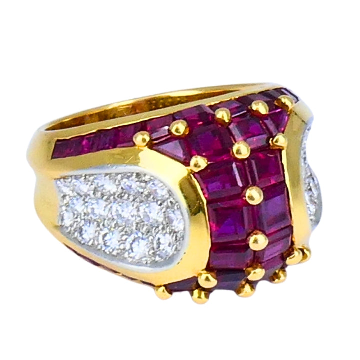 Oscar Heyman Vintage Cocktail Ring Gold Platinum Ruby Diamond Estate Jewelry