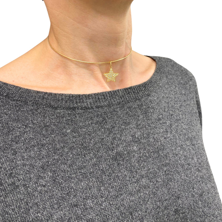 14k Gold Diamond Star Pendant 10k Gold Choker Necklace