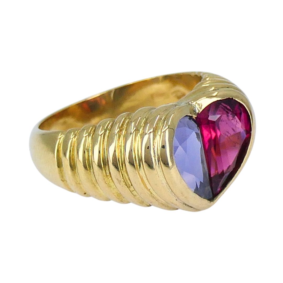 Vintage Bvlgari 18k Gold Gemstones Heart Ring