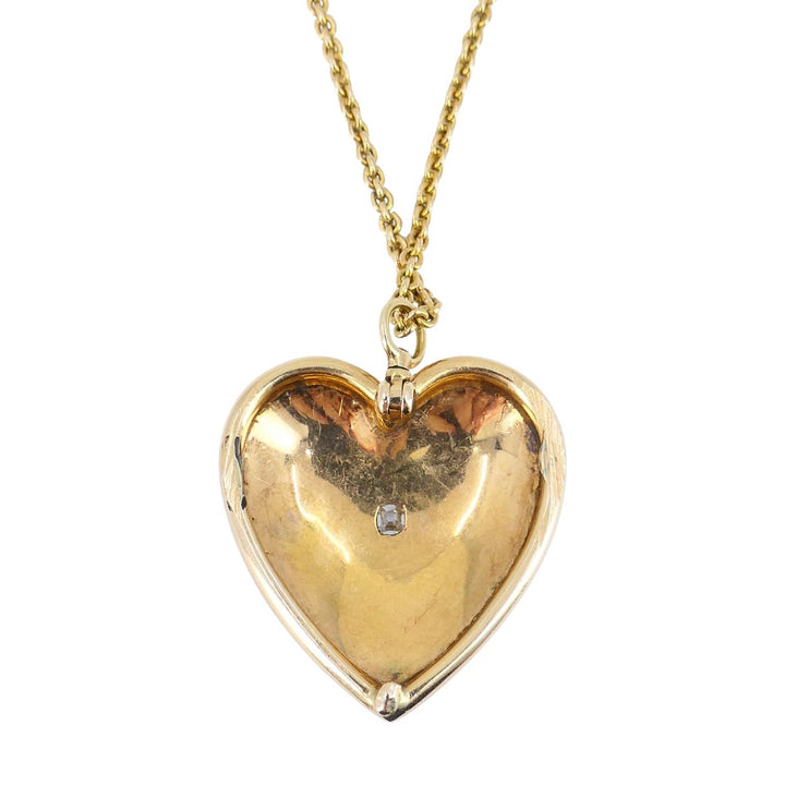 Vintage 14k Gold Diamond Pearl Heart Pendant Necklace