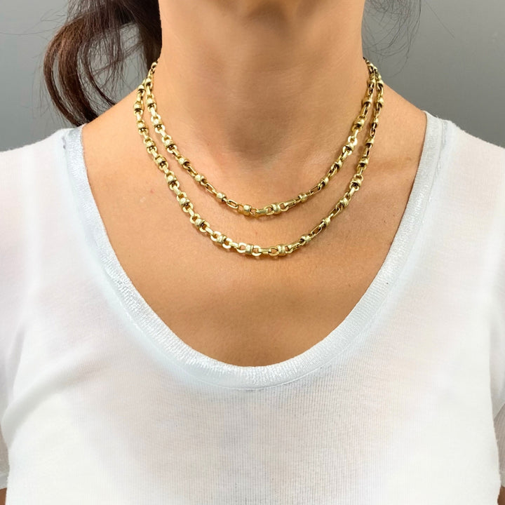 Vintage 14k Gold Alternating Link Chain Necklace, West Germany