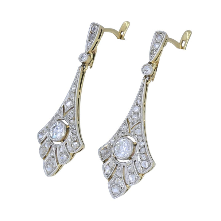 Antique 18k Gold Platinum Old Cut Diamond Drop Earrings