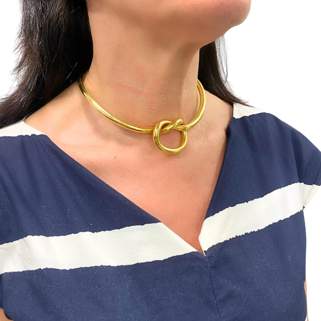 Vintage 18k Gold Love Knot Hinged Collar Necklace
