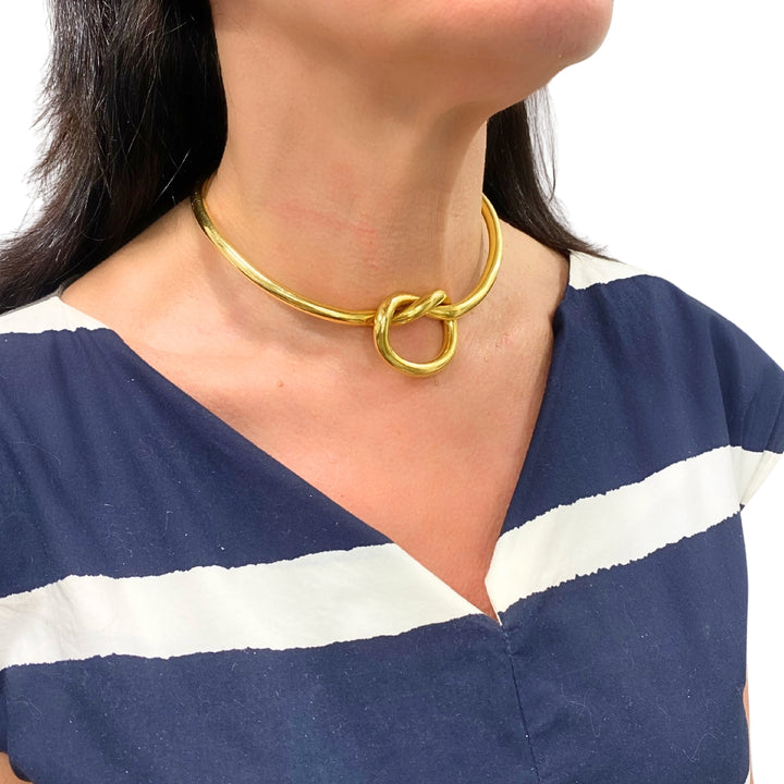 Vintage 18k Gold Love Knot Hinged Collar Necklace