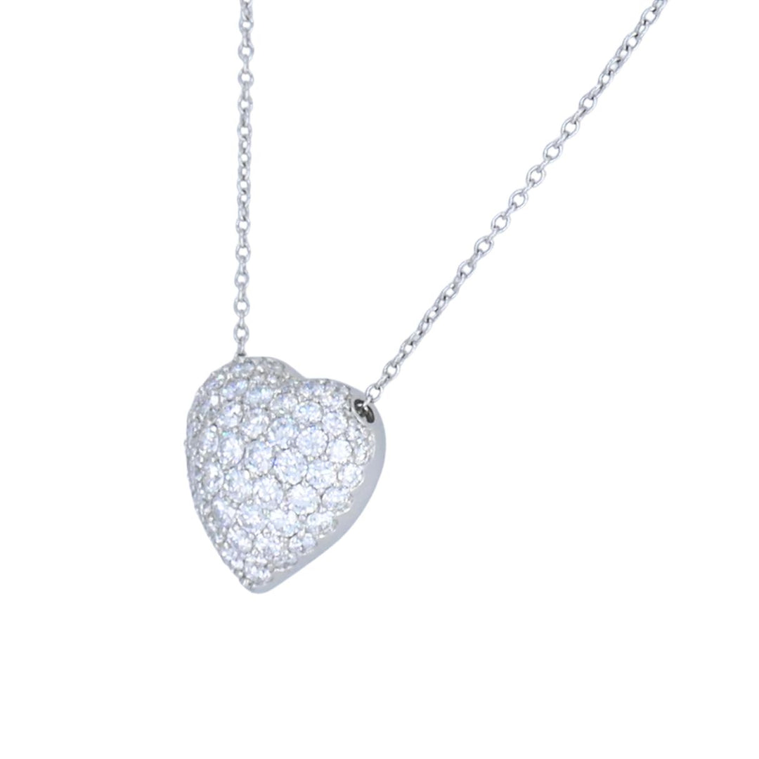 Cartier Pave Diamond Platinum Heart Pendant Necklace