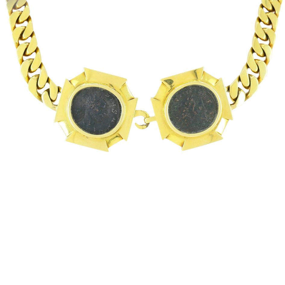 Vintage Bvlgari 18k Gold Monete Double Ancient Coin Necklace