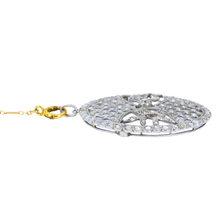 Edwardian Platinum Filigree Pendant Diamonds 14k Gold Chain Art Deco Estate