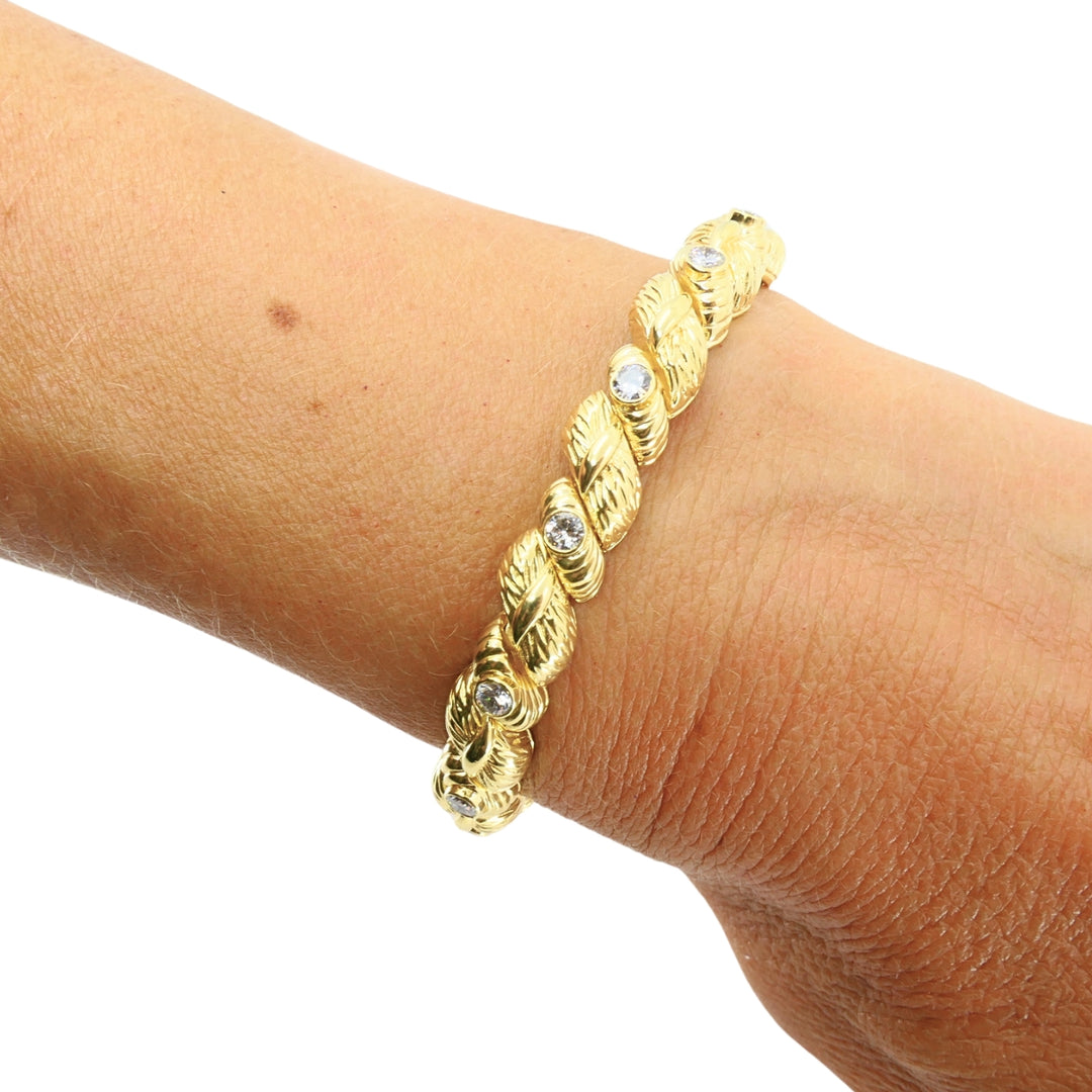 Vintage Van Cleef & Arpels 18k Gold Diamond Leaf Link Bracelet